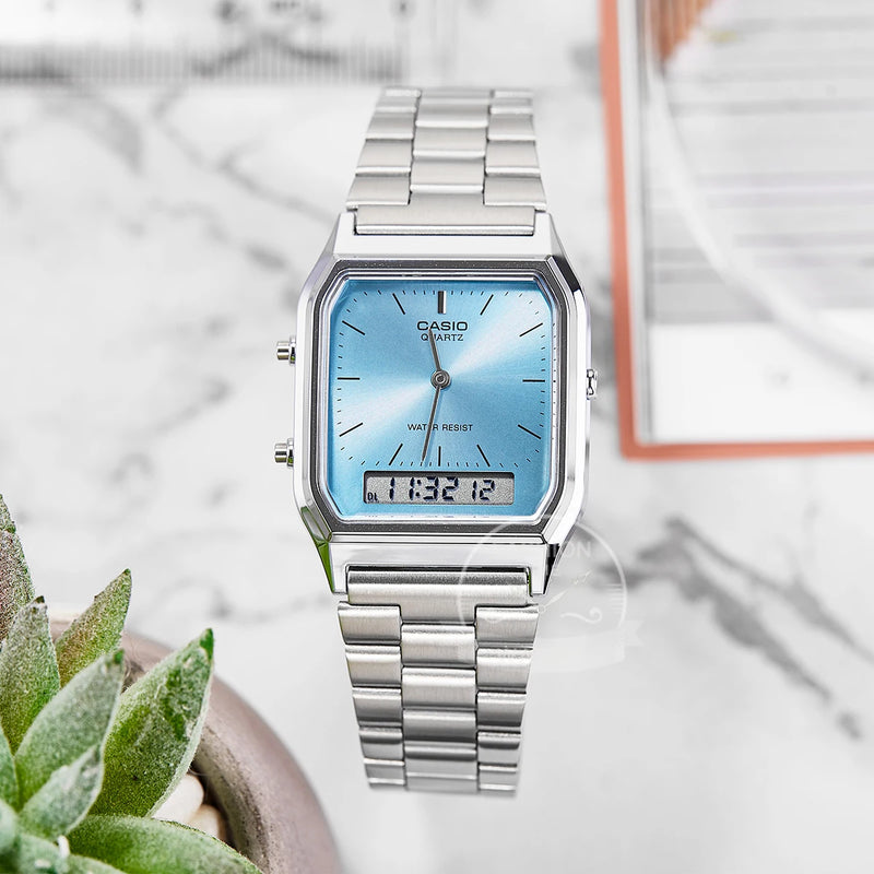 Relógio Casio Masculino AQ-230A – Estilo Retrô, Duplo Display e Resistência à Água