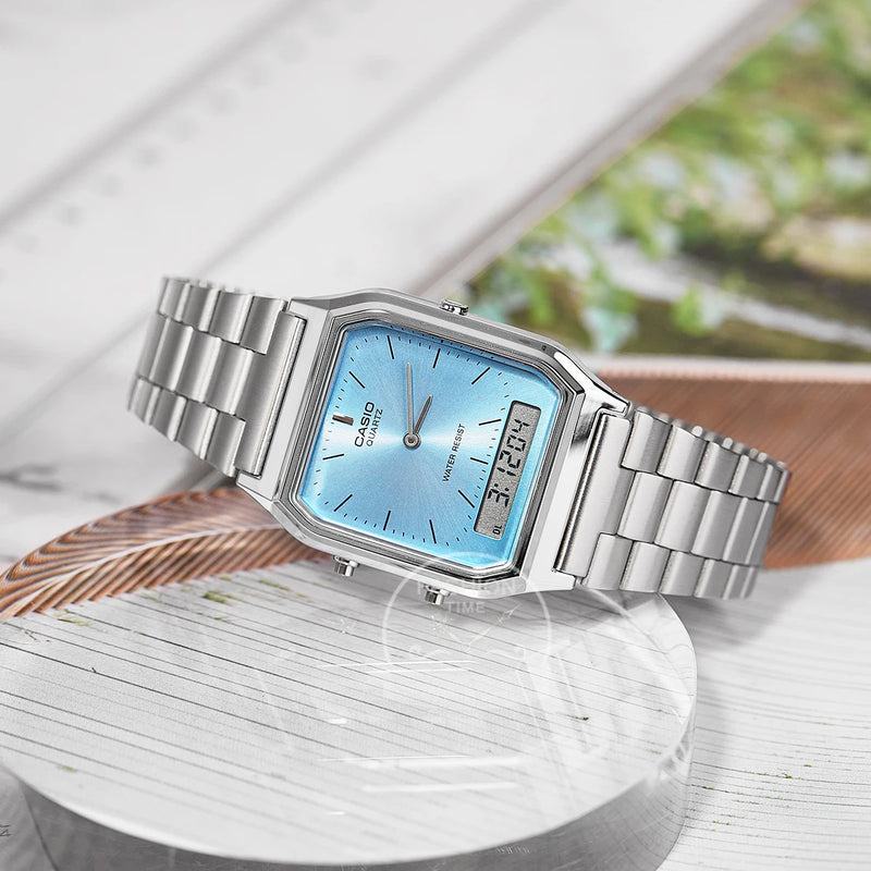 Relógio Casio Masculino AQ-230A – Estilo Retrô, Duplo Display e Resistência à Água