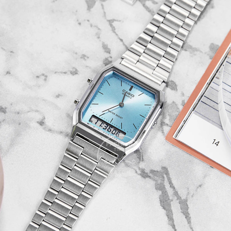 Relógio Casio Masculino AQ-230A – Estilo Retrô, Duplo Display e Resistência à Água